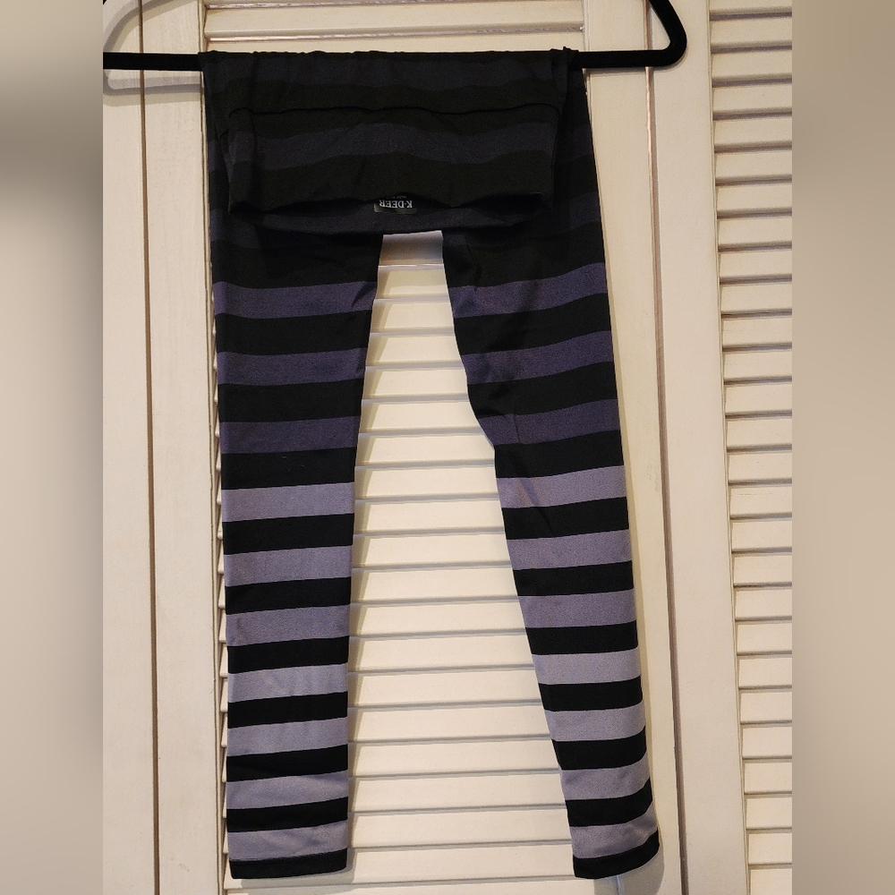 K Deer Kids Signature Stripe Leggings  Black and Grey